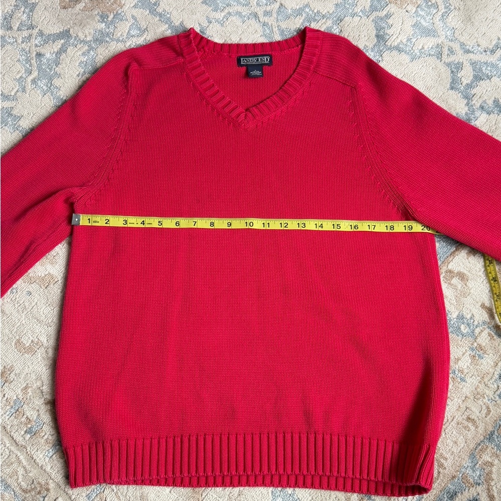 Super cool Magenta Lands’ End %100 cotton knit sweater V-neck size L - Picture 6 of 10